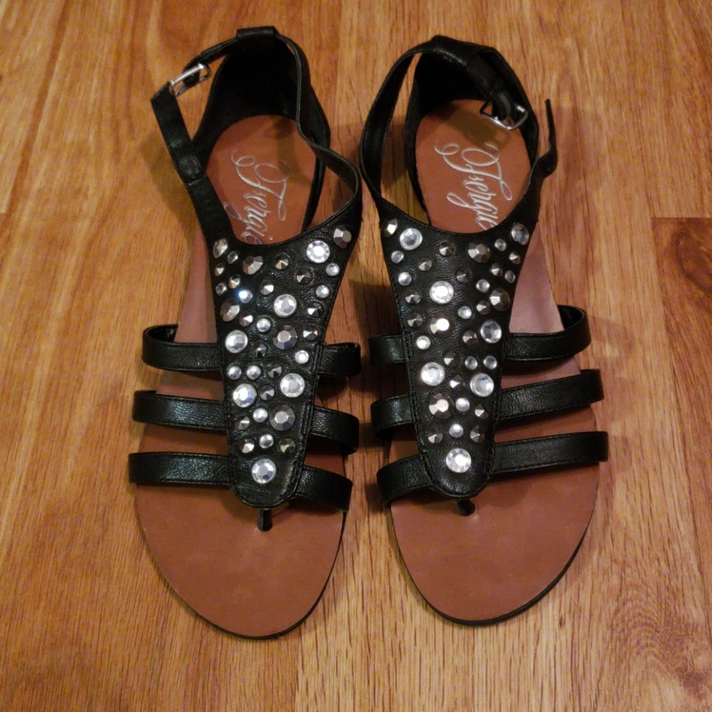 Fergie black leather studded gladiator sandal